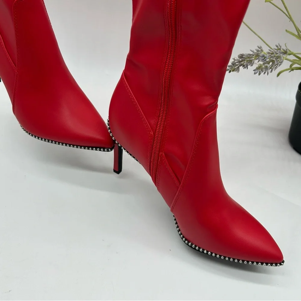 BAR III Milliee Over-The-Knee pointed toe faux leather red Boots size 7.5M NEW